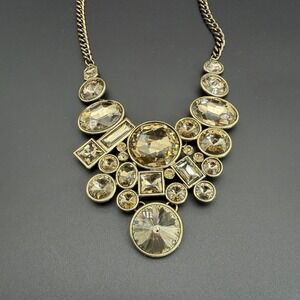 Vintage Chico's Champagne Colored Bold Gem Statement Necklace Bib Style NWT